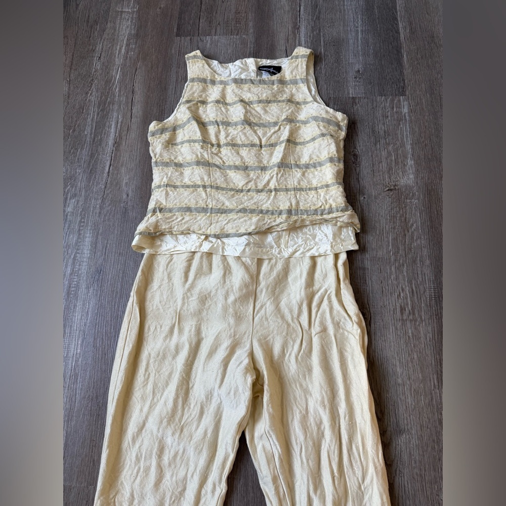VTG POSITIVE ATTITUDE Pantsuit Set Tank Top Pattern Yellow Boho Size S M Size 10 - Picture 3 of 14